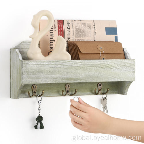 Home Improvement Wood Mail Holder with Double Metal Key Hooks Supplier